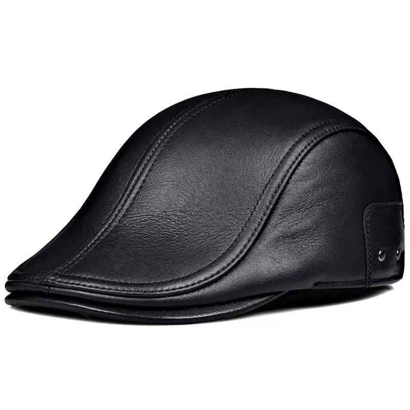 Winter Fur Integrated Men's Beret Genuine Leather Hat for Middle-aged and Elderly People Forward Hat Warm Ear Protection Cap