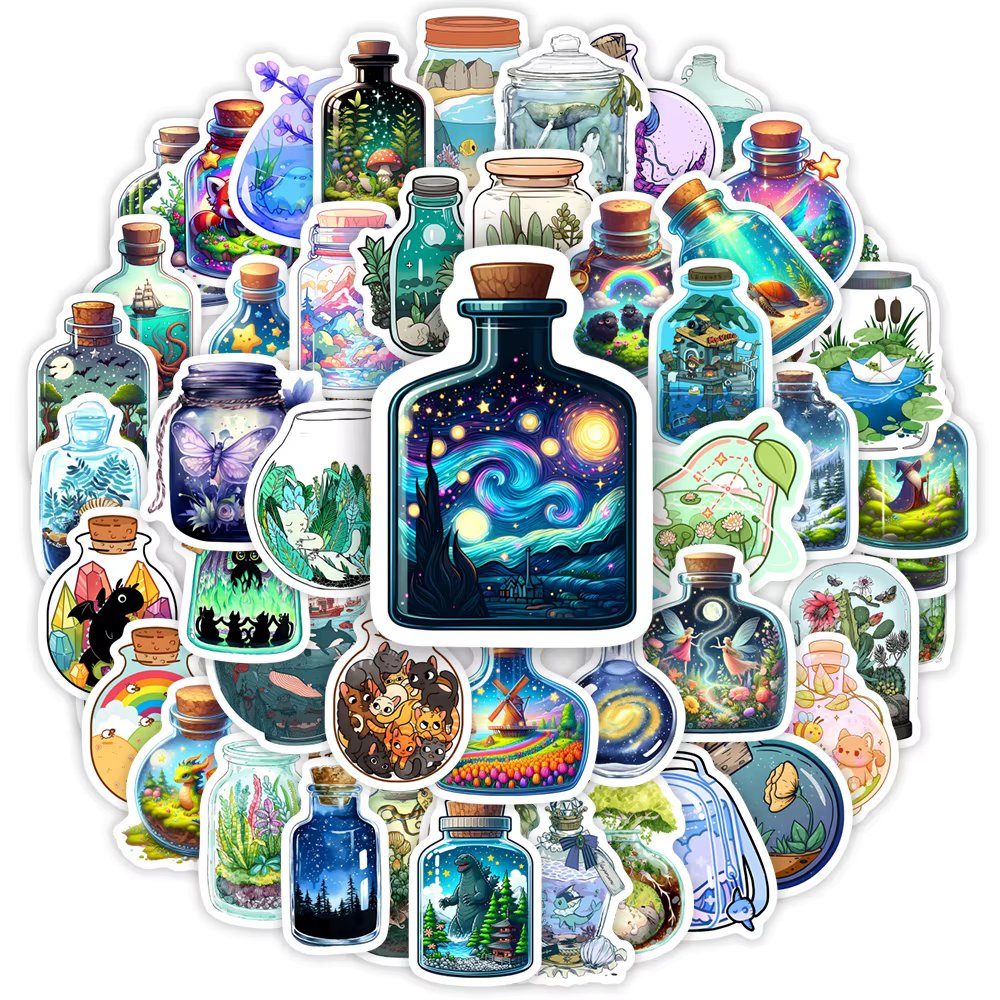 Bottle Microscopic Scenery Stickers Fantasy DIY Kids Toy Gift Decal for Phones Luggage Decorative Designs  Laptops Waterproof