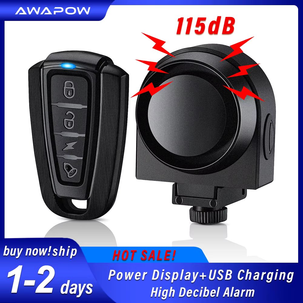 Awapow Wireless Bicycle Vibration Alarm USB Charging Motorcycle Bike Alarm Remote Control Anti-theft Bike Detector Alarm System