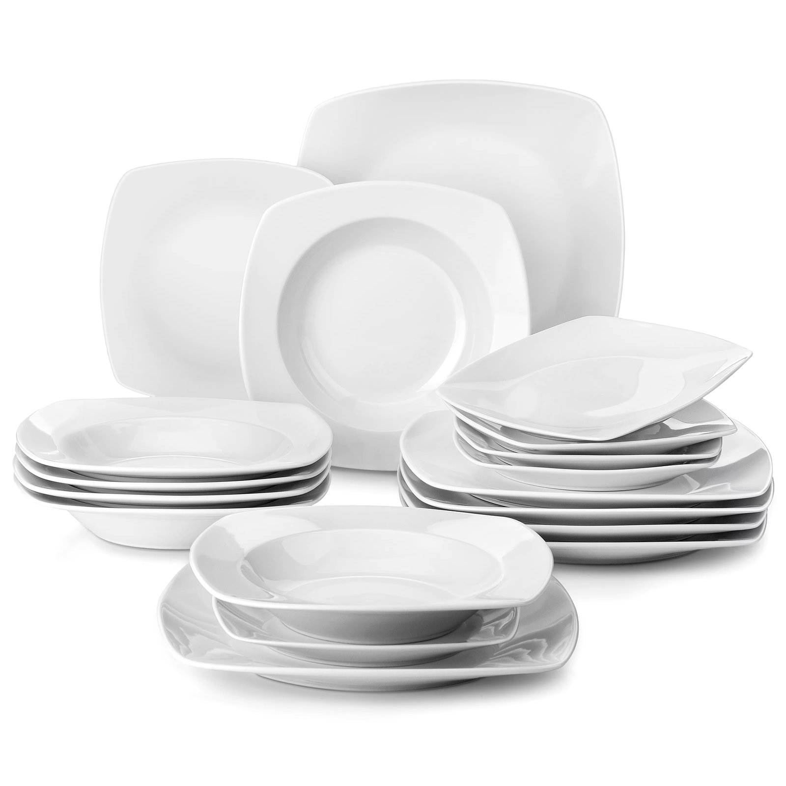 MALACASA JULIA Classic 18-Piece Ceramic Porcelain Dinnerware Set with 6*Dinner Soup Dessert Plates Tableware Set Service for 6