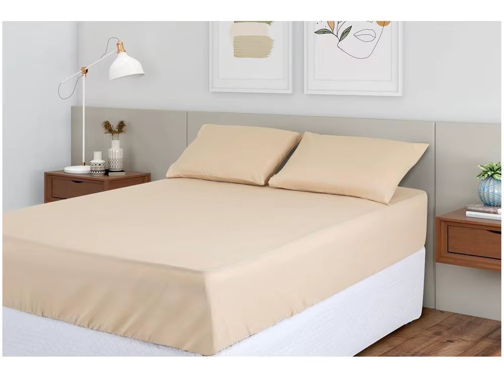 Queen Bed Set Polyester Marcellin Textile 400 Yarn Hypercal Beige 3 Pieces