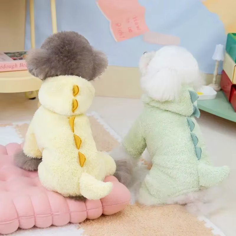 New Autumn and Winter Dog Clothes Cartoon Dinosaur Quadrupedal Clothing Double-sided Velvet Small Dog and Cat Pet Plush Clothing