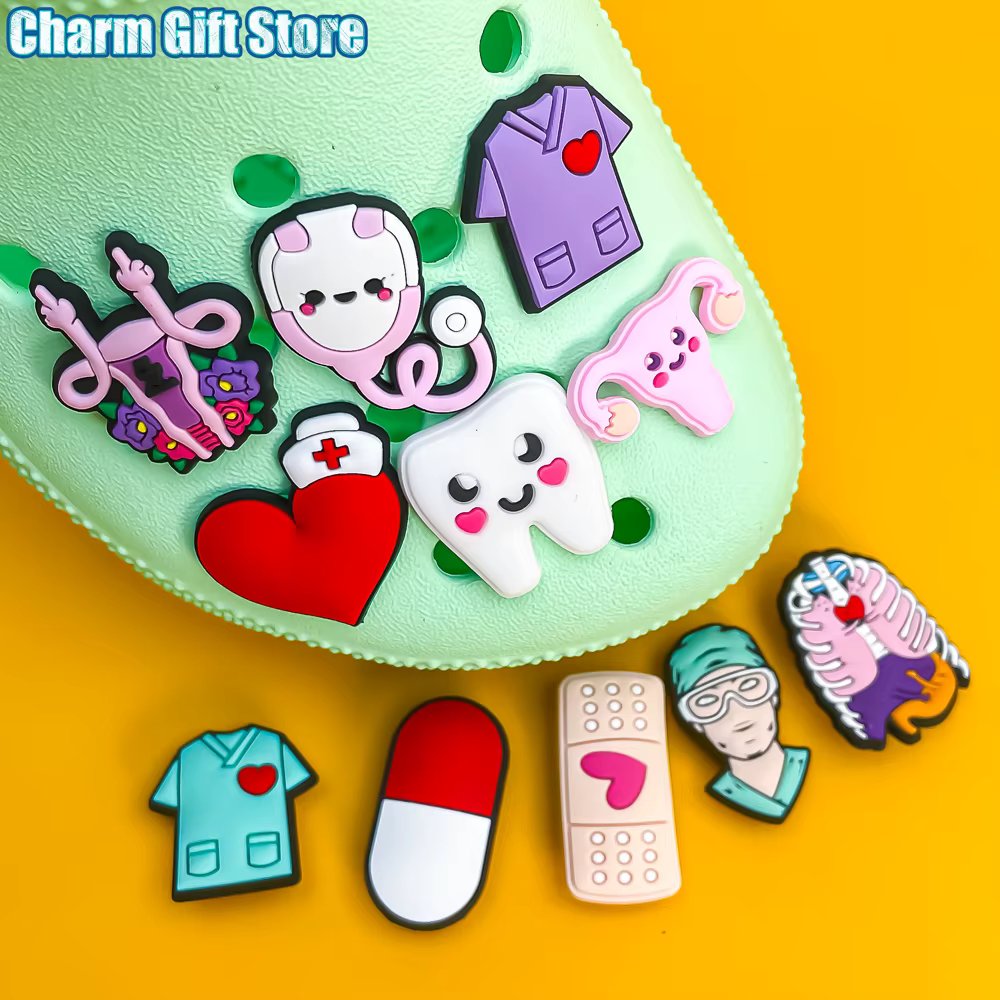 1pcs Medical Clog Accessories Stethoscope Syringe Gibit Shoe Charm Clog Pins Teeth Uterus Nurse Clips Jeans Girl Women Gift