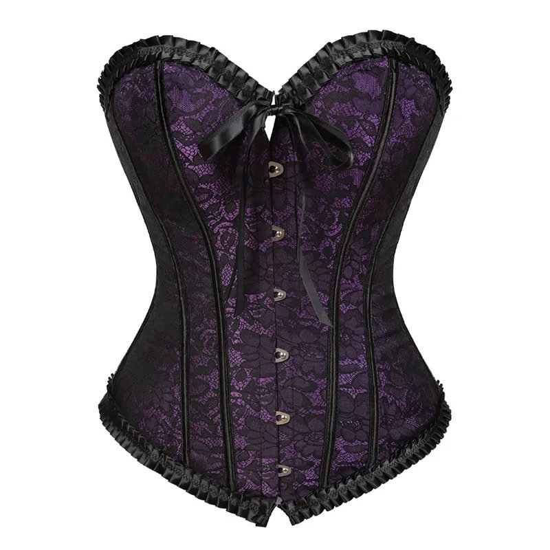 Sapubonva Corset Bustier Top for Women Plus Size Overbust Flower Lingerie Sexy Victorian Lace Overlay Vintage Costume Black