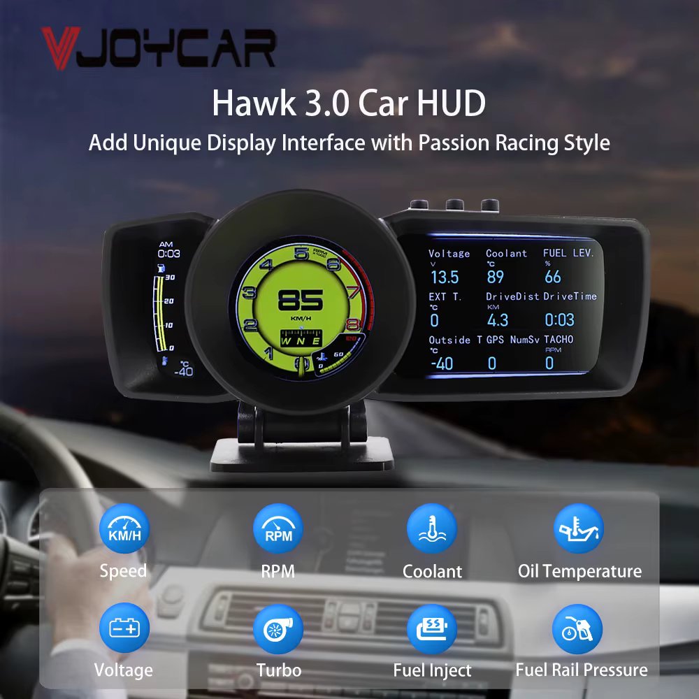 VJOY 2024 Updated HUD Gauge Hawk 3.0 OBD2 Auto Scanner Car Meter Intake Air & Water Temp. Trip Computer GPS Digital Speedometer