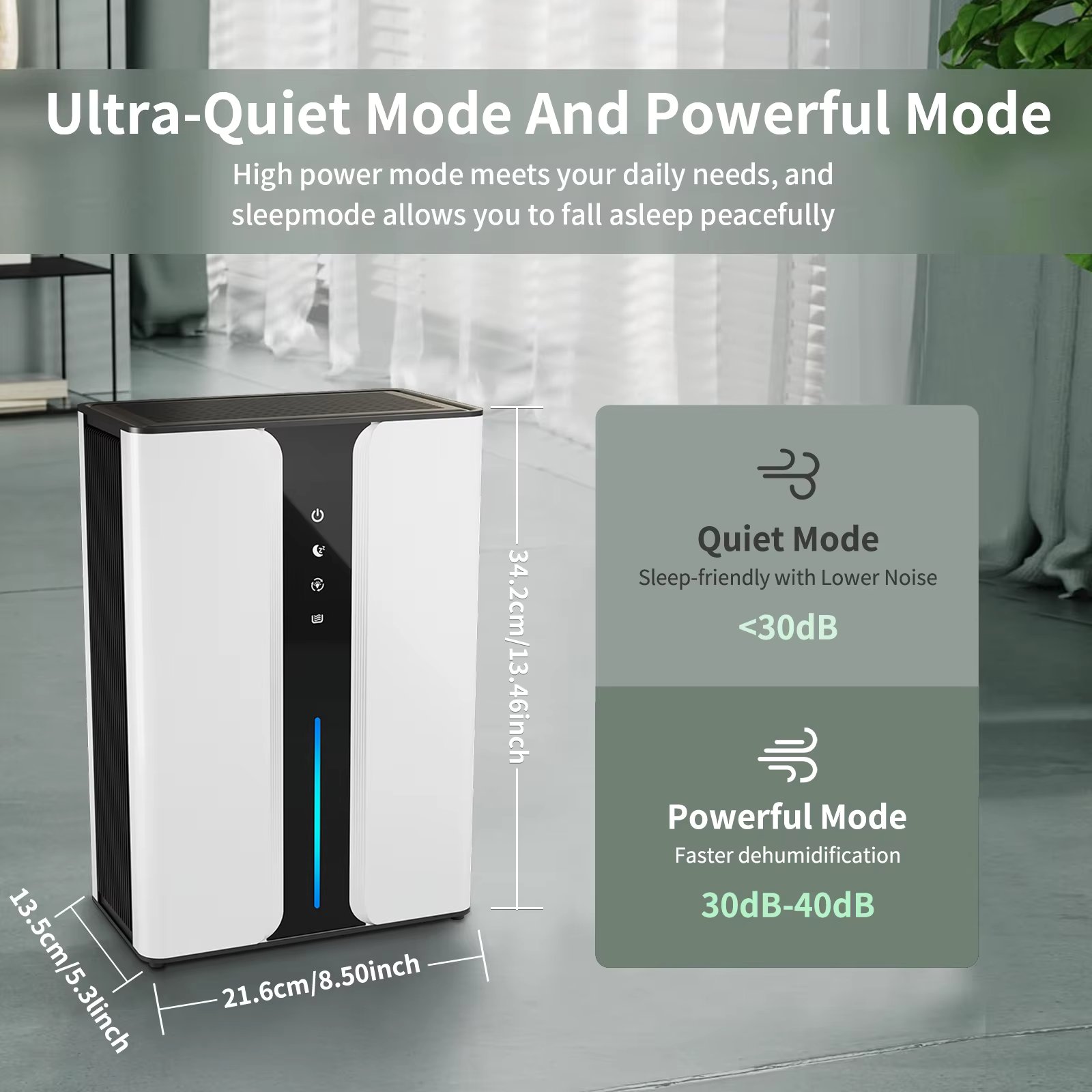 95 oz home dehumidifier, 800 sq ft silent dehumidifier, small dehumidifier with drain hose, dehumidifier for bedroom, bathroom,