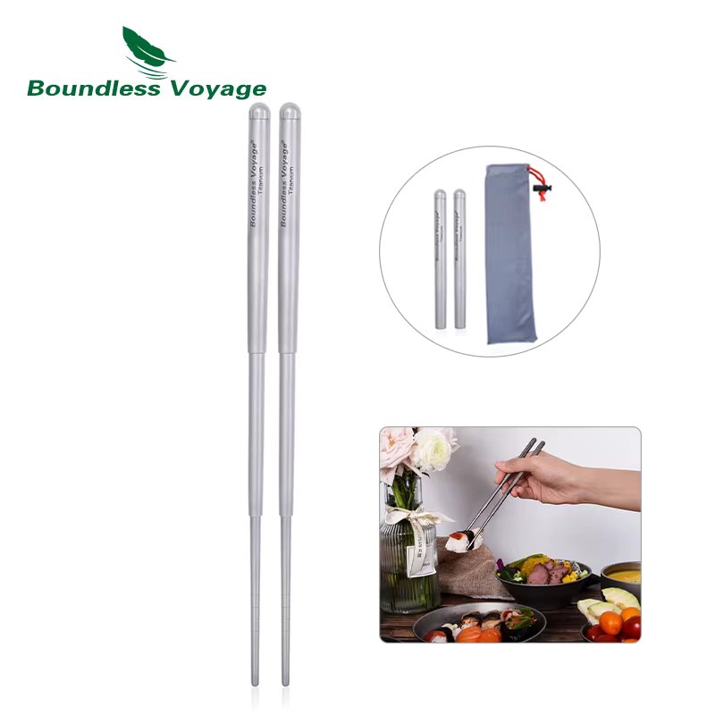 Boundless Voyage Titanium Chopsticks Camping Telescopic Chopsticks Portable Folding Tableware Outdoor Travel Picnic Food Cutlery