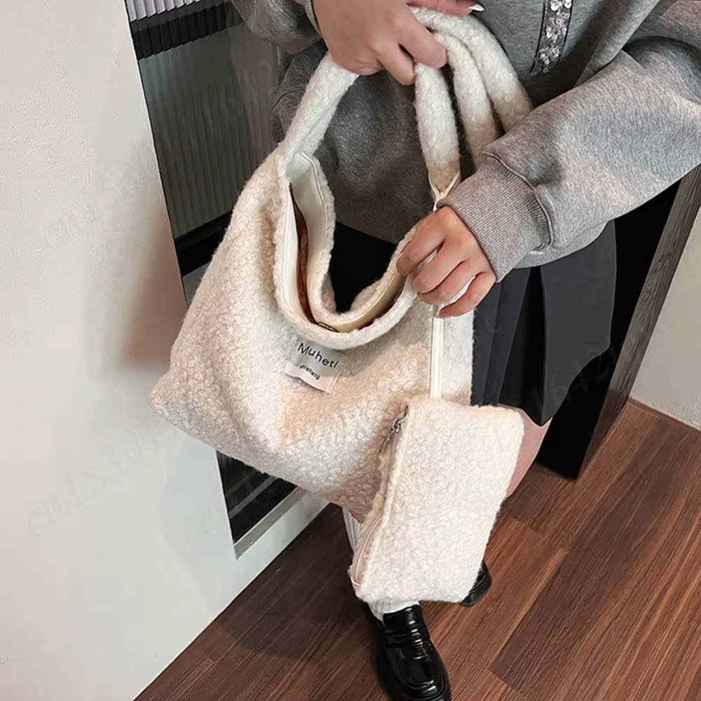 Fluffy Shoulder Bag for Women with Inner Pocket Crossbody Bag Large Capacity Messenger Bag Furry Tote Bag for Work Travel