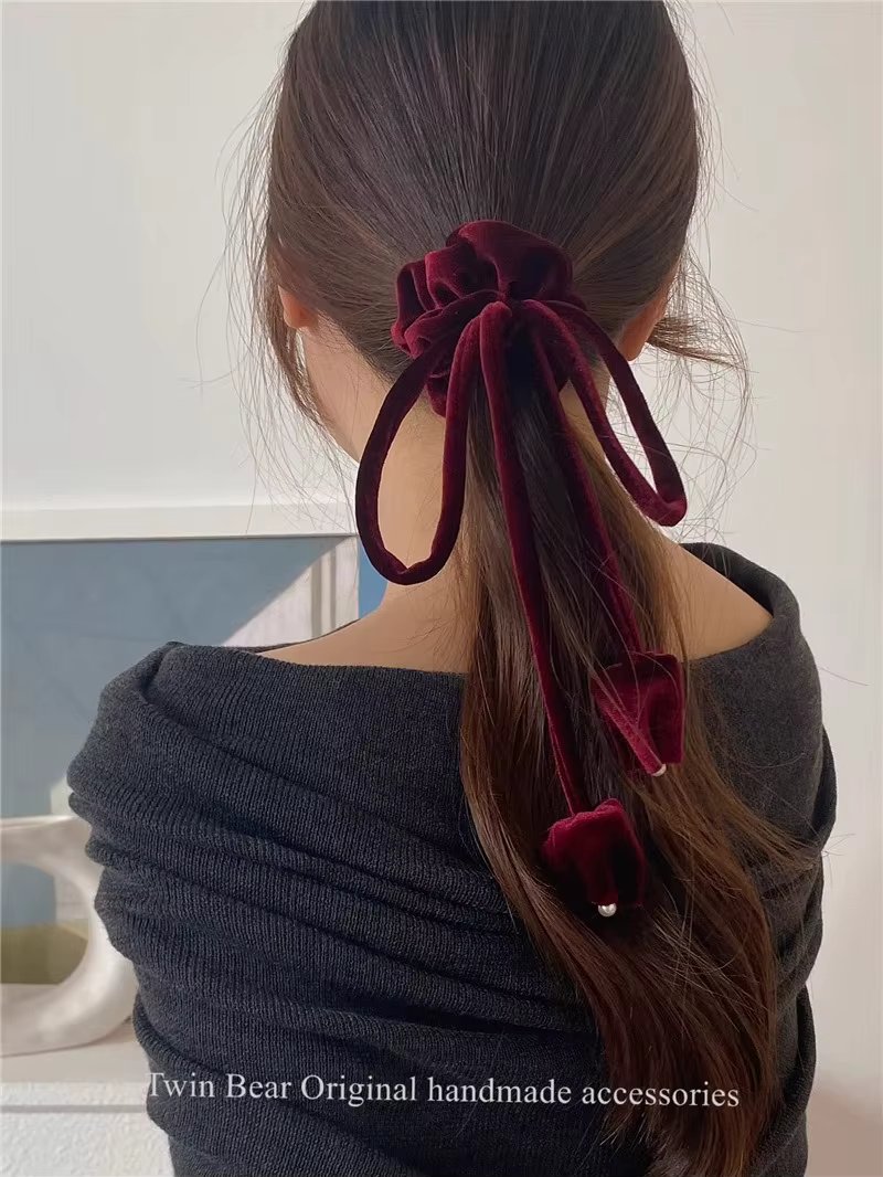 Fashion Tulip Design Sensation Retro Suede Gold Velvet Ribbon Headrope Hair Loop Leather Band Headrope Hair Accessories