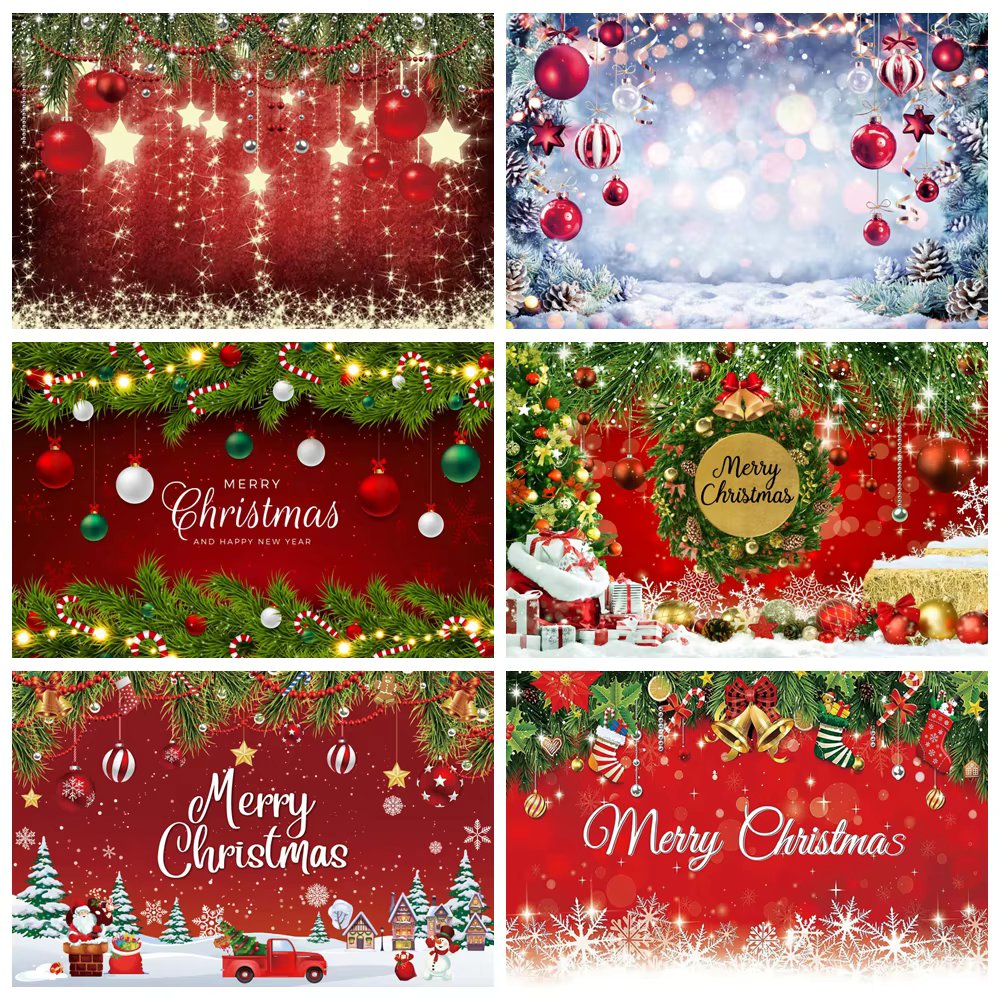 Merry Christmas Backdrop Winter Snowflake Shining Bokeh Glitter Star New Year Red Xmas Ball Kids Portrait Photography Background