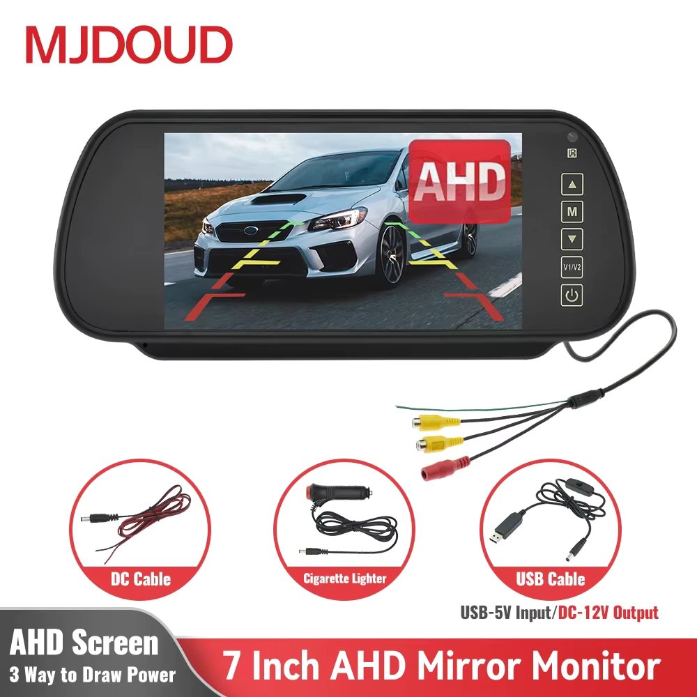 MJDOUD 7 Inch Car AHD Mirror Monitor for Vehicle Parking  7" TFT LCD HD Screen for Rear View Camera Rervesing Dispaly Universal