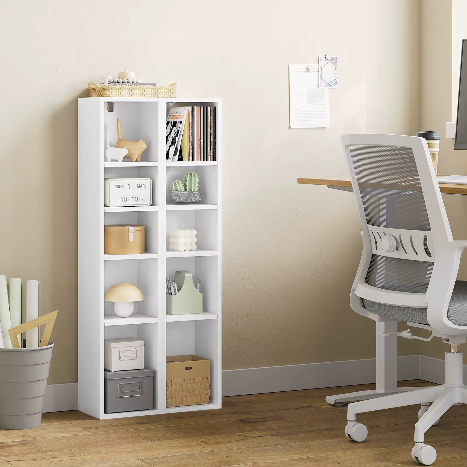 2pcs/set Bookcase Library Book Shelf 10 Compartments Standing Storage Shelf for Living Room Office Children's Room Cube Shelf