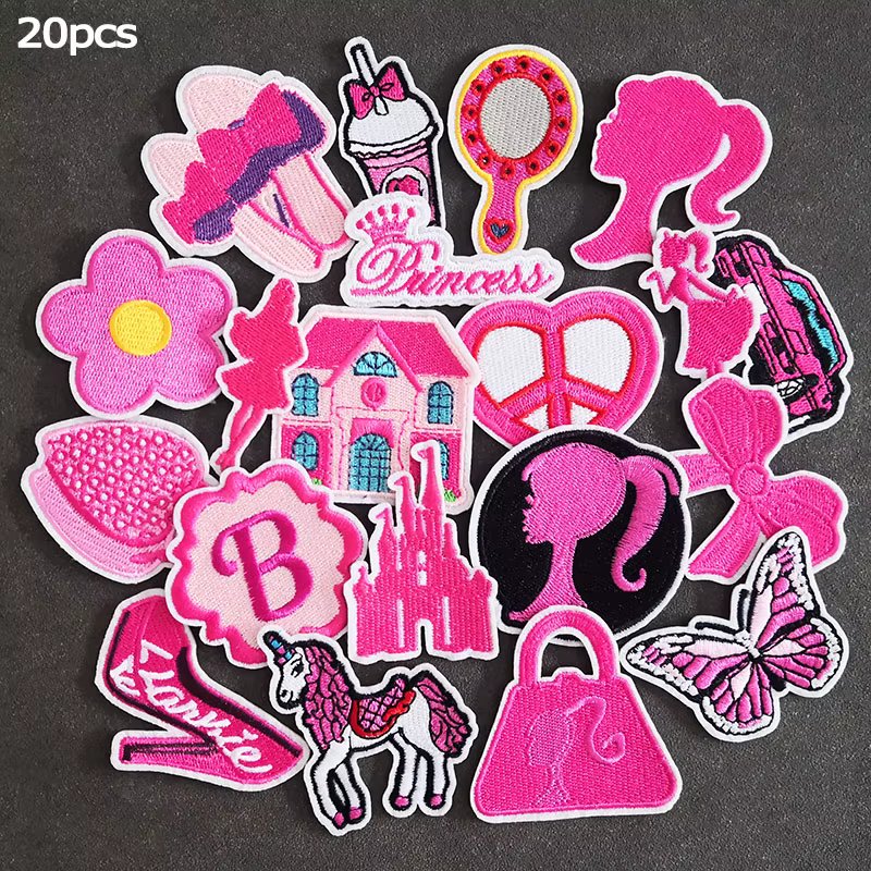 20Pcs/lot Mixed Pink Red Patches Decoration Iron on for Cloth Jackets Jeans DIY Sewing Stickers Girls Embroidered Stripes
