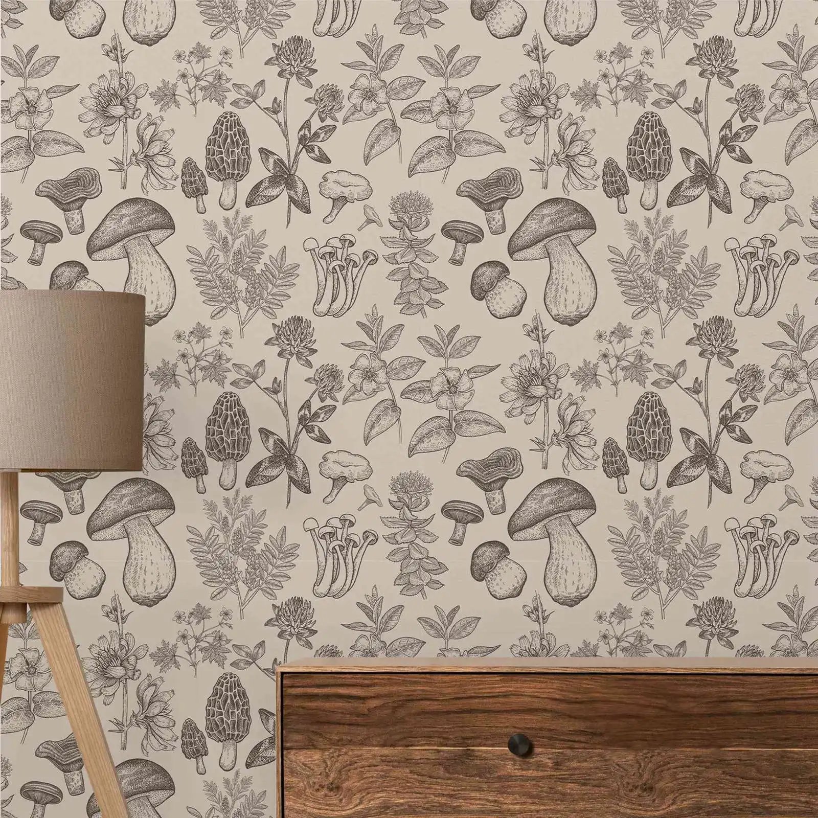 Mushroom Wallpaper, Removable Peel and Stick Wallpaper - Mushroom Wallpaper Peel and Stick, Removable Botanical Wall Paper Roll