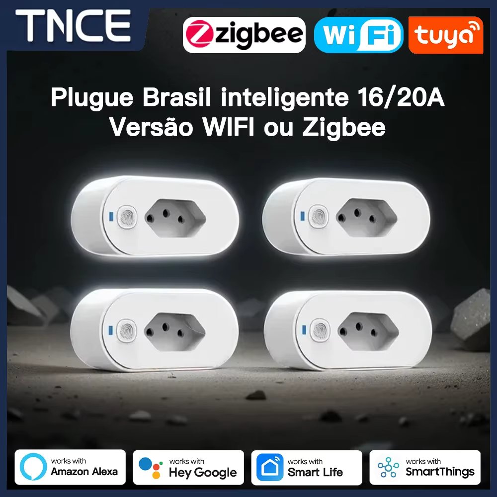 TNCE Tuya Brazil Plug 16/20A wifi or Zigbee, socket with Power Monitor, Smart Life APP Remote control, Voice Google Home Alexa