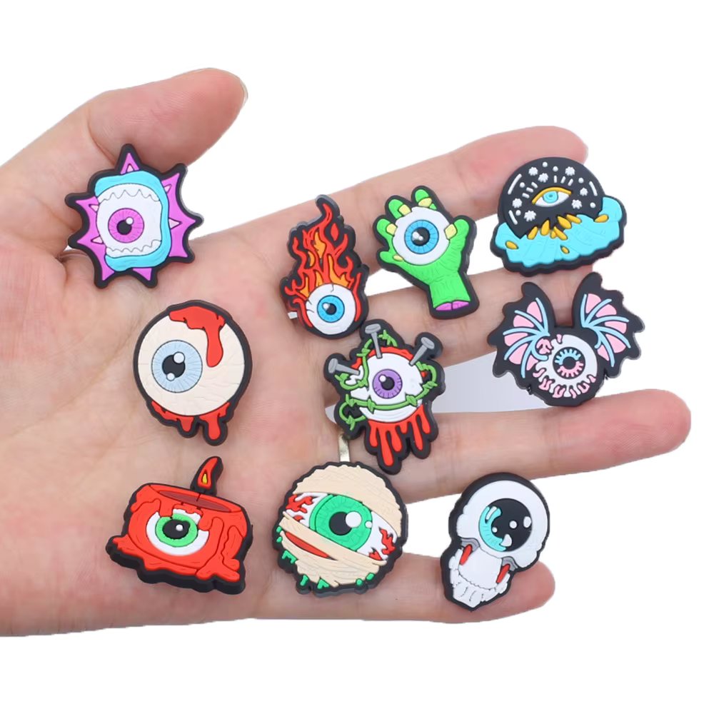 Hot Sell 1pcs Scary eyes PVC Charms Paws Shoe Clips Decorations Pins for Sneakers Fishbone Shoe Accessories Childre Gift