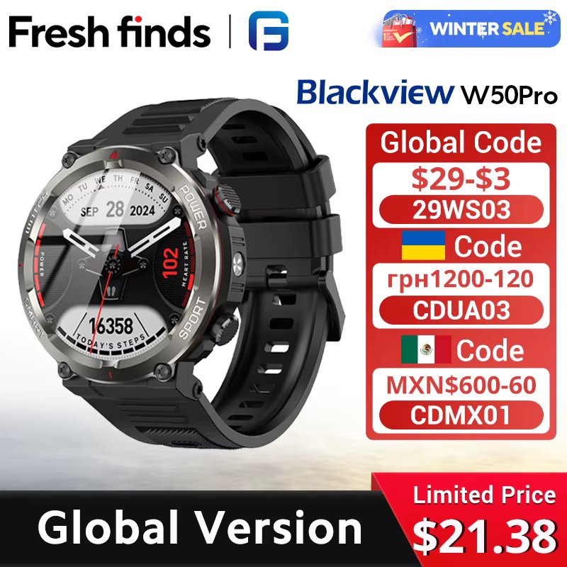 [World Premiere] Blackview W50 Pro Smartwatch 1.45" TFT Display Bluetooth Phone Calls 960mAh Battery IP68 Rugged Smartwat
