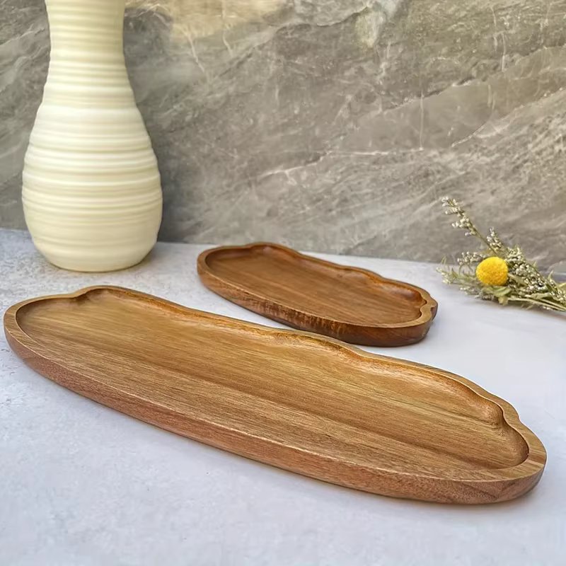Japanese style wooden tea coffee tray, fruit dessert candy plate, wood decoration bread snack cake food