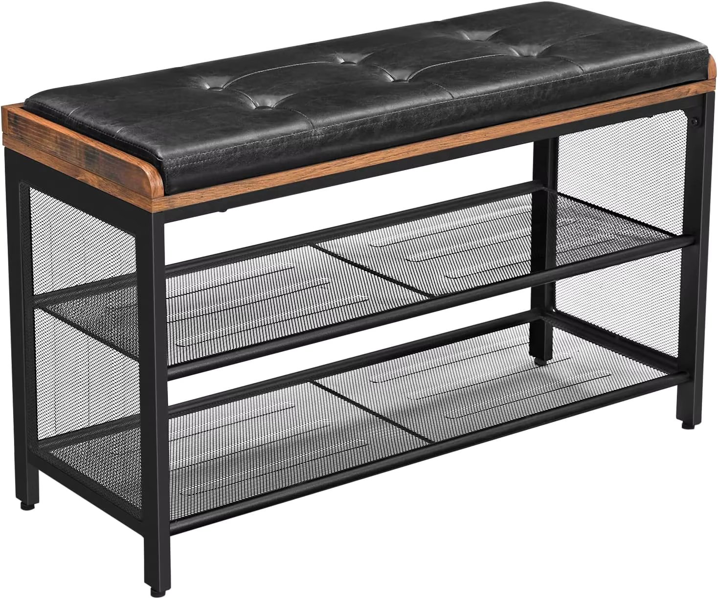 VASAGLE shoe bench, padded bench with grid shelf, shoe rack