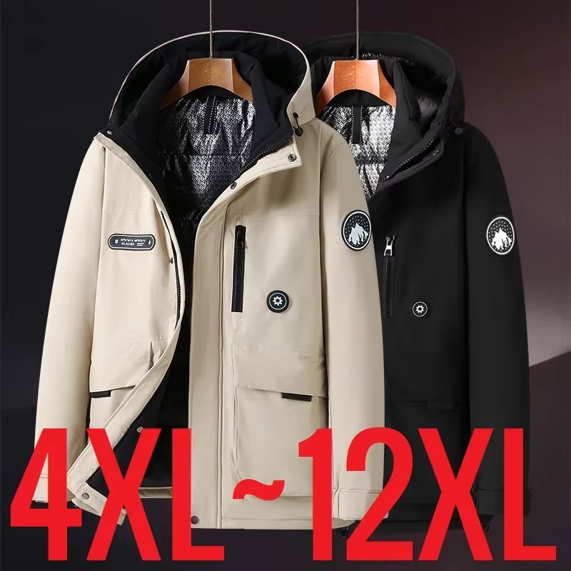 New Big Size Men Winter Waterproof Jacket Hooded Warm White Duck Down Parka Male Thick Thermal Padded Coat Extra Large Plus 12XL