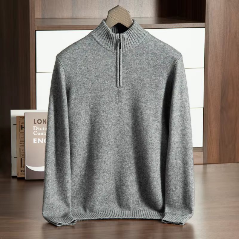 ZOCEPT Thicken Warm 100% Cashmere Sweater for Men Winter Causal Half Turtleneck Zipper Sweater Male Long Sleeve Knitted Pullover
