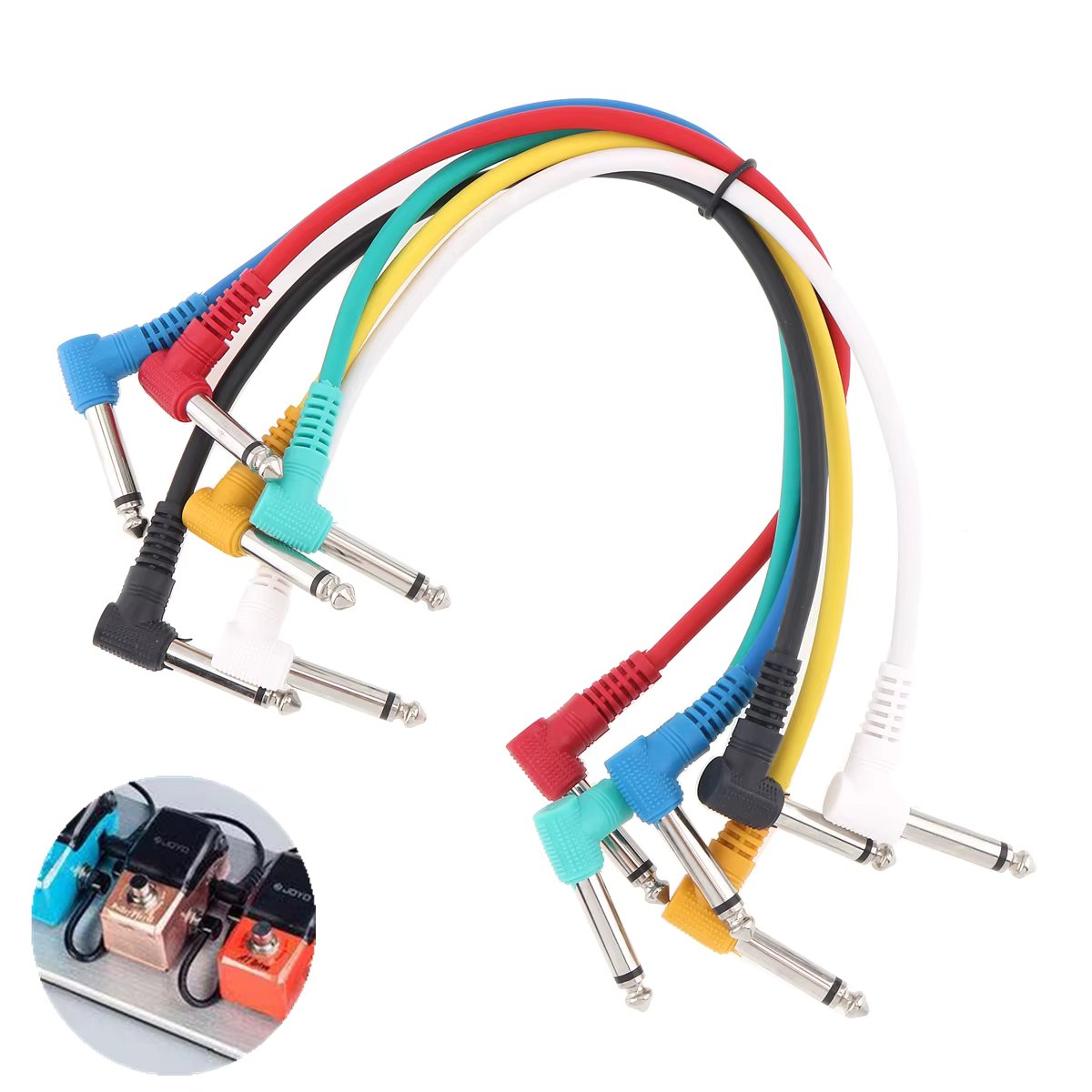 6pcs/set Electric Guitar Effect Pedal Patch Cable 30cm Colorful Low Noise Audio Cable Leads Cord Angled Plug 6.35mm Patch Lines