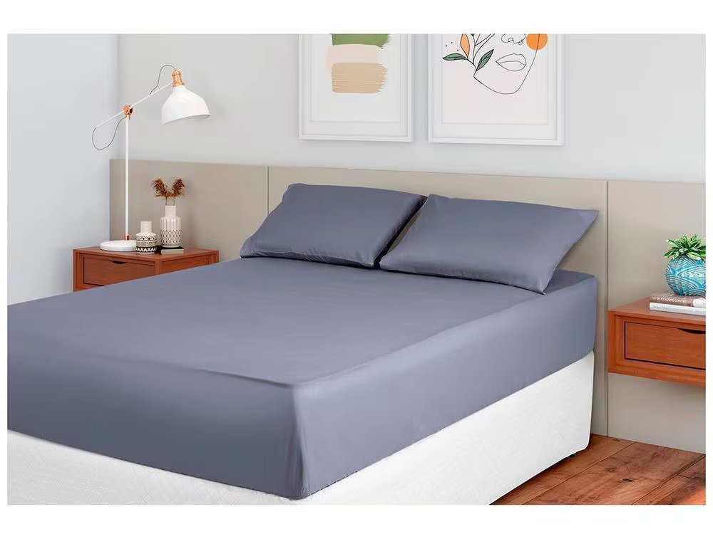 Queen Bed Set Polyester Marcellin Textile 400 Hypercal Yarn Grey 3 Pieces