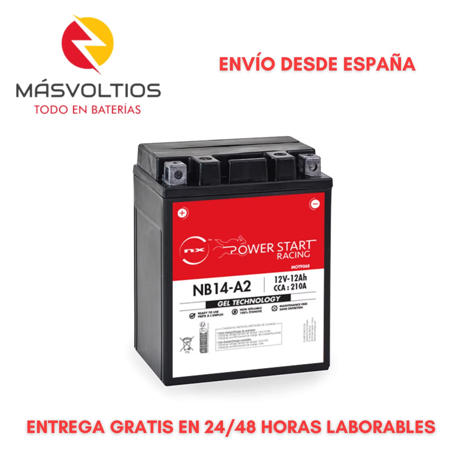 NX NB14-A2 12V 12Ah 210A Pre-Activated NB14-A2 / YB14-A2 / YB14A-A Maintenance Free sla Technology Vibration Proof Extreme Temperature Motorcycle GEL Battery