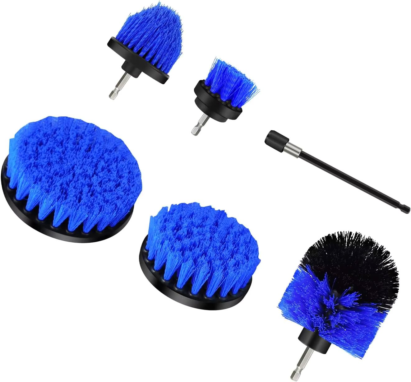 Cleaning Drill Brush Set 6 Pack Electric Drill Brush Kit Multipurpose Drill Brushes Attachment with Extend Attachment (Blue)