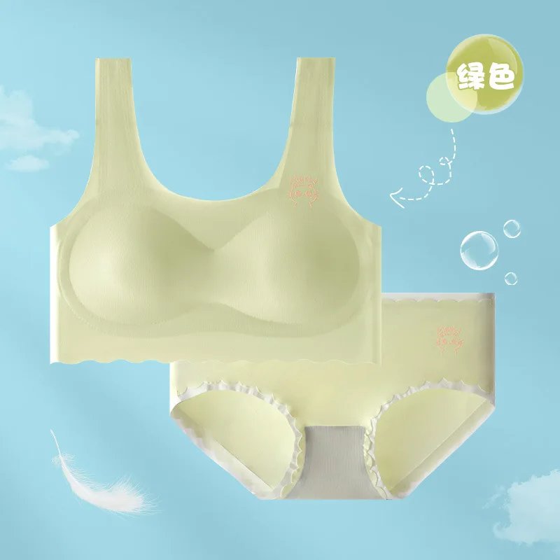 Girls Underwear Suit Junior Students Development Stage Children's Seamless Bras+briefs 2pcs/set Teenager Undershirt Clothing