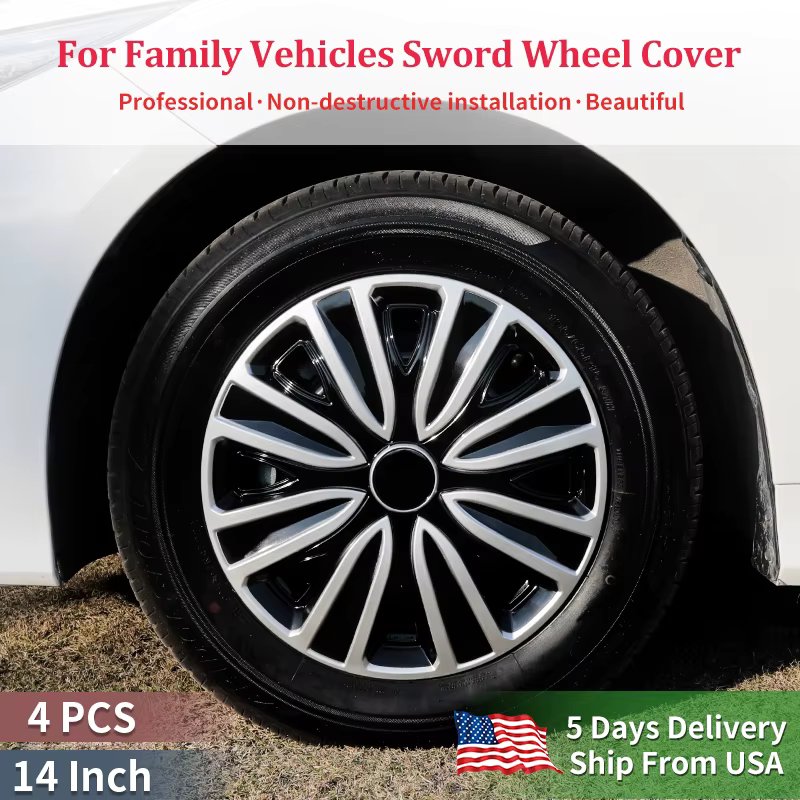 14inch Sword Style Hub Cap Cover for Iron Rim Wheel Cover Set of 4 Steel Wheel Cover Sports Caps Rim 14 Hubcap for R14 Tire