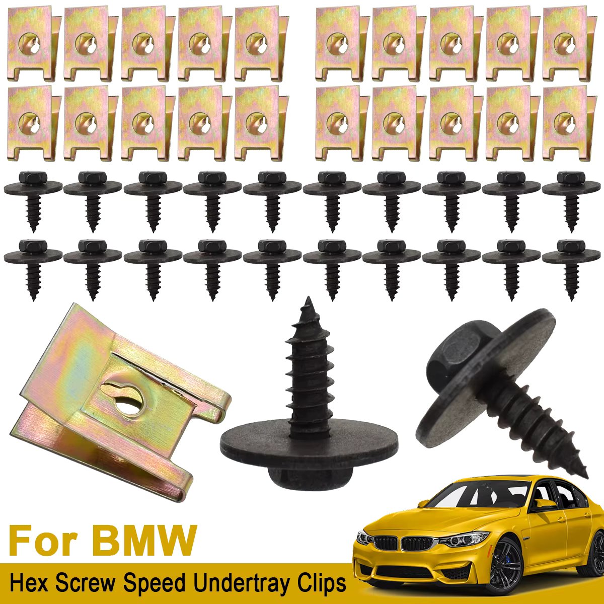 20/40pcs Chassis Engine Guard Metal Nut/Screw Washers U-shape Clip For BMW E46 E92 E90 F10 Car Fender Bumper Cross Head Screws