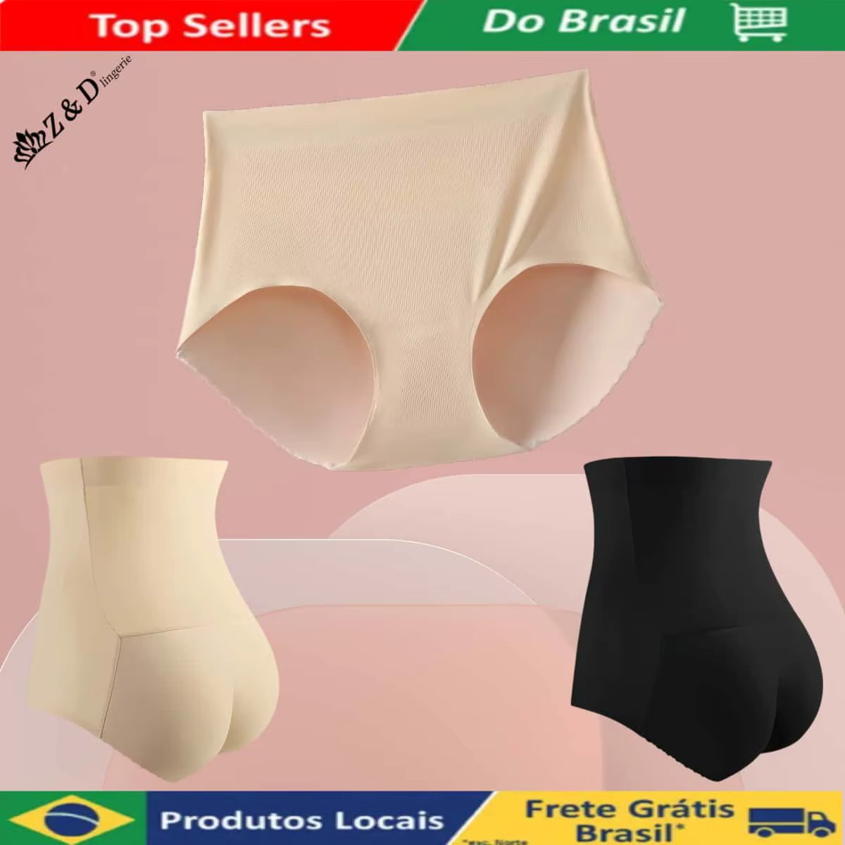 Calcinha Modeladora Cintura Alta Com Preenchimento Bumbum Empina e Aumenta 5012