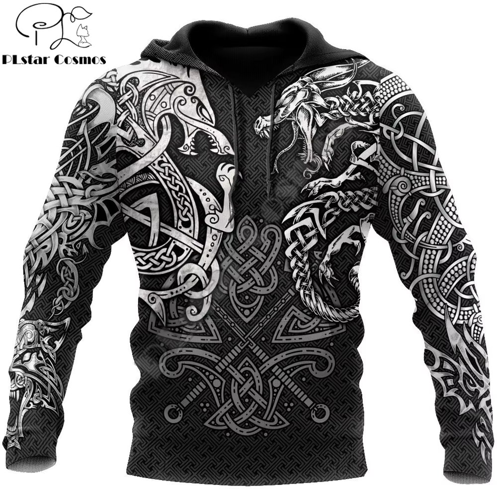 Fenrir Wolf And Dragon Tattoo 3D Printed Men Hoodies Sweatshirt Unisex Streetwear Zipper Pullover Casual Jacket Tracksuit KJ0197
