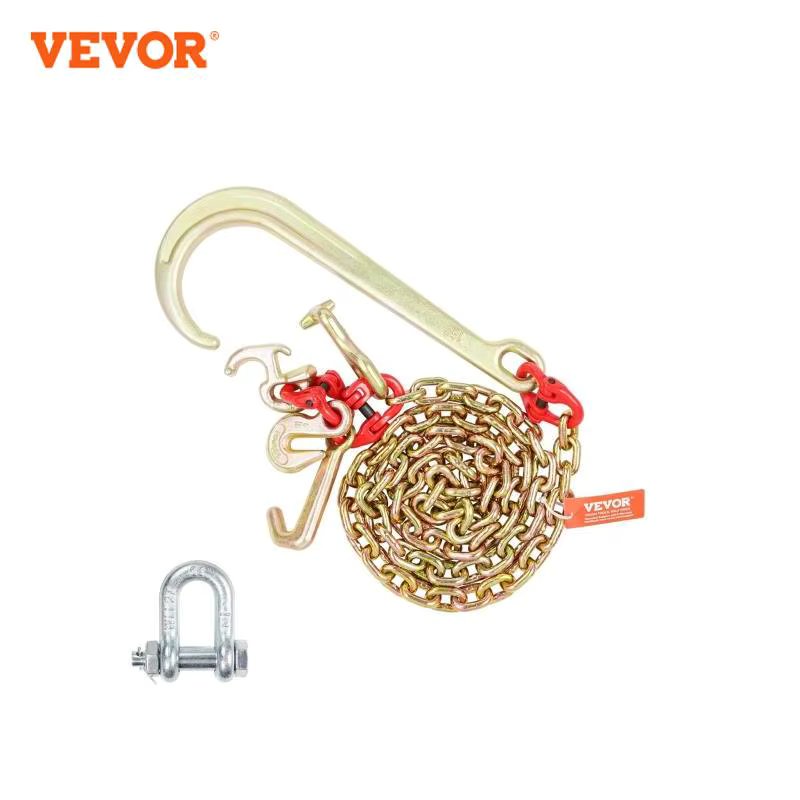 VEVOR G80 J Hook Chain Long Shank Towing Chain with RTJ Cluster Hooks & Grab Hook Transport Truck Chains for Trailer Recovery