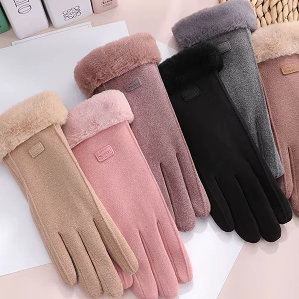 Kit suede minkfur women smart phone touch gloves winter immitt gloves