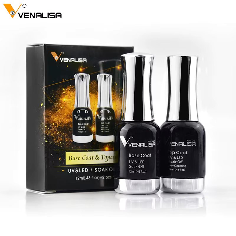 2pcs/set Venalisa 12ml No Acid Base Coat Kit Nail Anti-yellowing No Wipe Top Coat Long Lasting Nail Art Manicure Nail Kit Gel