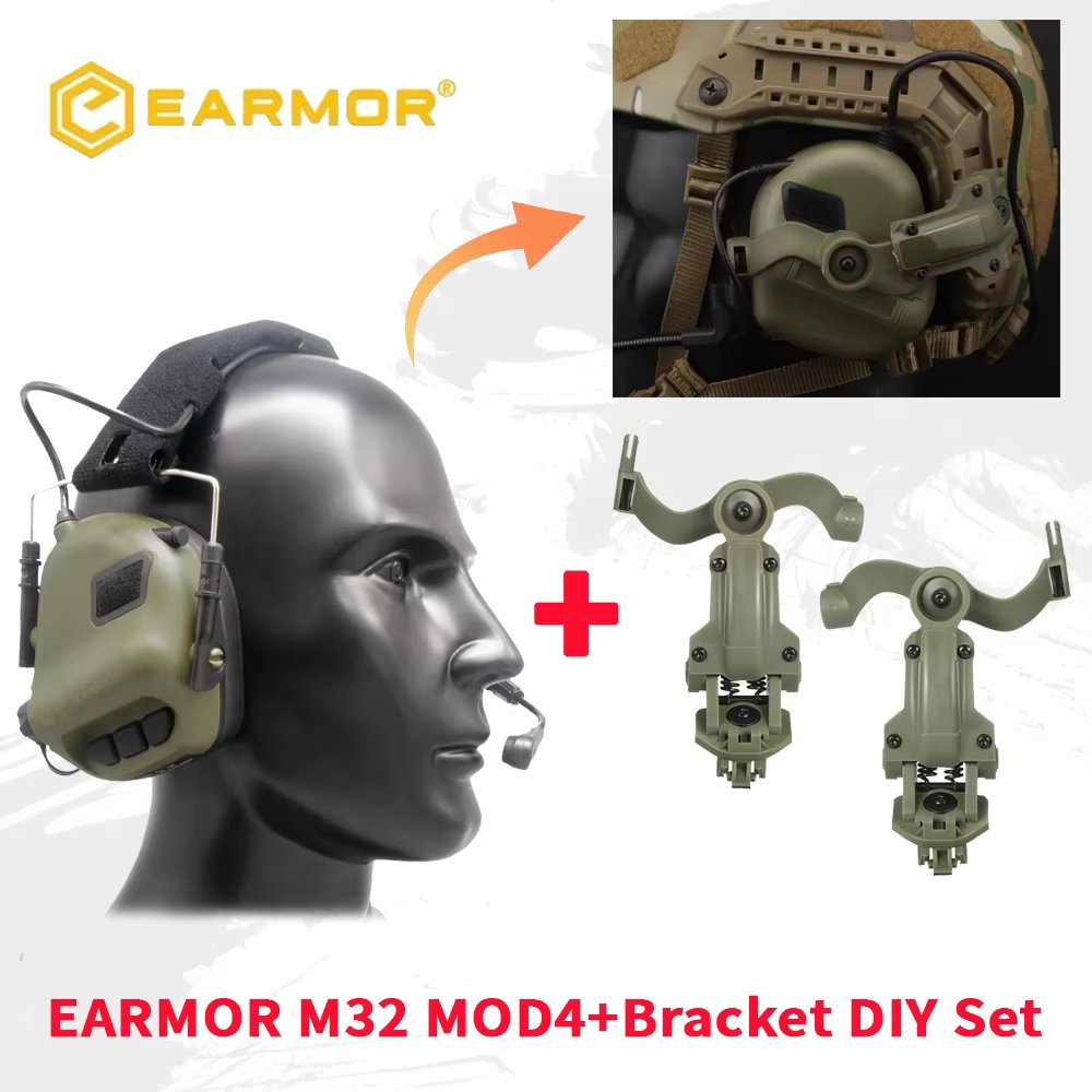 EARMOR M32 MOD4 Tactical Shooting Earmouff with 360° Rotation Bracket kit fit for FAST Helmet Wendy M-LOK ARC Helmet DIY Set