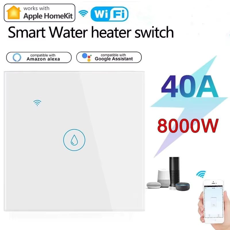 40A Homekit Water Heater Switch Smart Boiler Water Heater WiFi Light Switch Timer Panel Switch High Power Support Alexa Alice