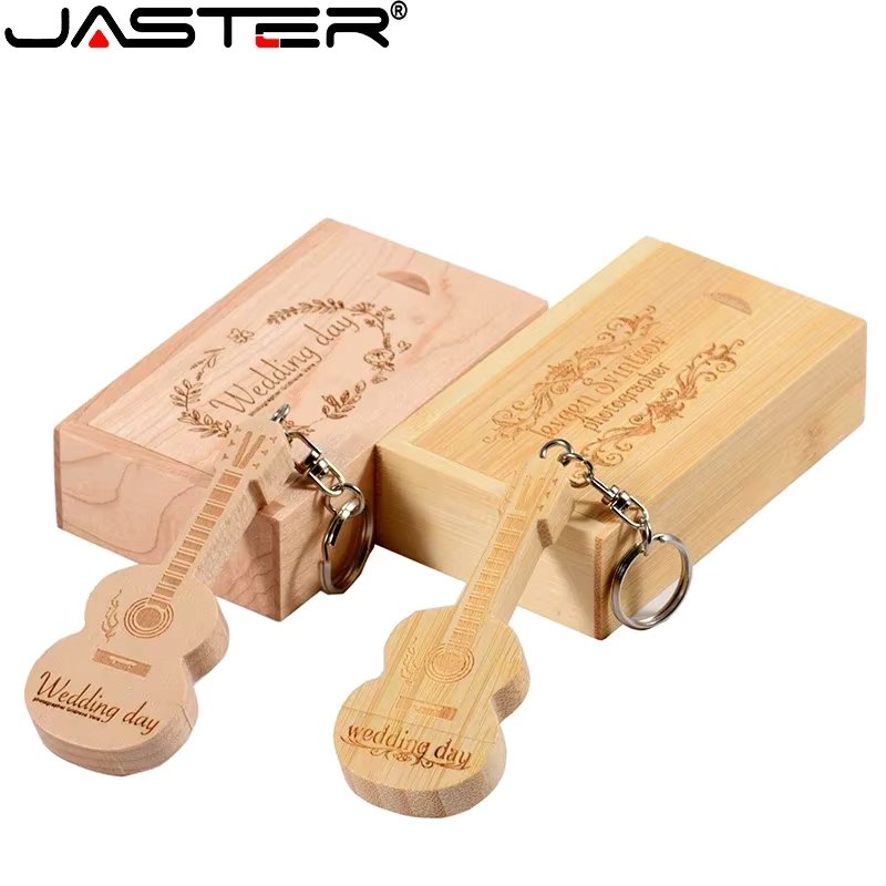 JASTER Wooden Guitar USB Flash Drives 128GB Free Custom Logo Pen Drive 64GB Box Memory Stick Music Creative Gift 32GB U disk 8GB