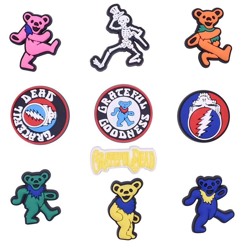 10pcs Grateful Dead Cartoon Silicone Charms Ornament Wristbands PVC Garden Shoe Decoration Adult Kids Dropshipping Party Gifts