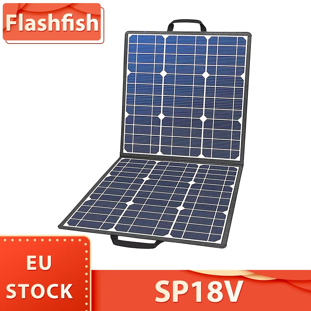 Flashfish SP18V 100W Portable Solar Panel 4-in-1 Connector Double USB Outputs Portable & Foldable Compatible with Most Power Sta