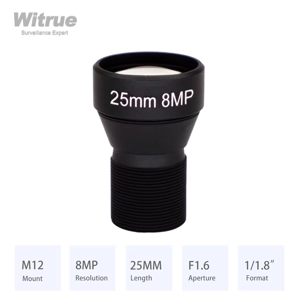 Witrue HD 4K 8MP CCTV lens 25MM M12 Mount Low Distortion Aperture F1.6 Format 1/1.8" with 650nm IR filter for Action Camera