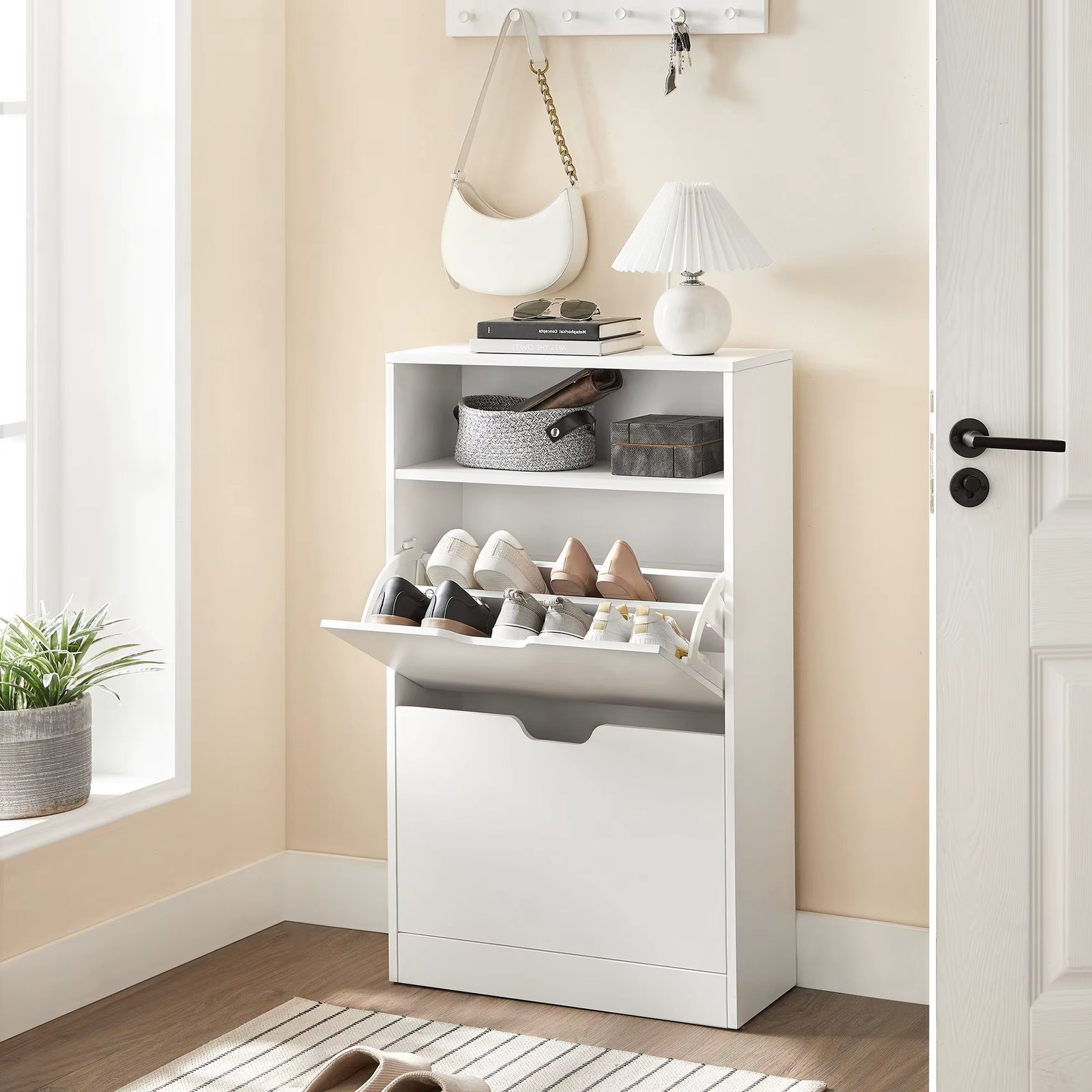 VASAGLE shoe cabinet shoe rack with 2/3 flaps and additional compartment 102/130 cm