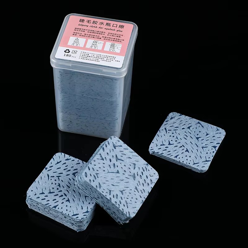 200PCS/box Eyelash Glue Remover Wipe Cleaner Lint-Free Cotton Pad Glue Bottle Mouth Cleaning Paper Wipes with Box