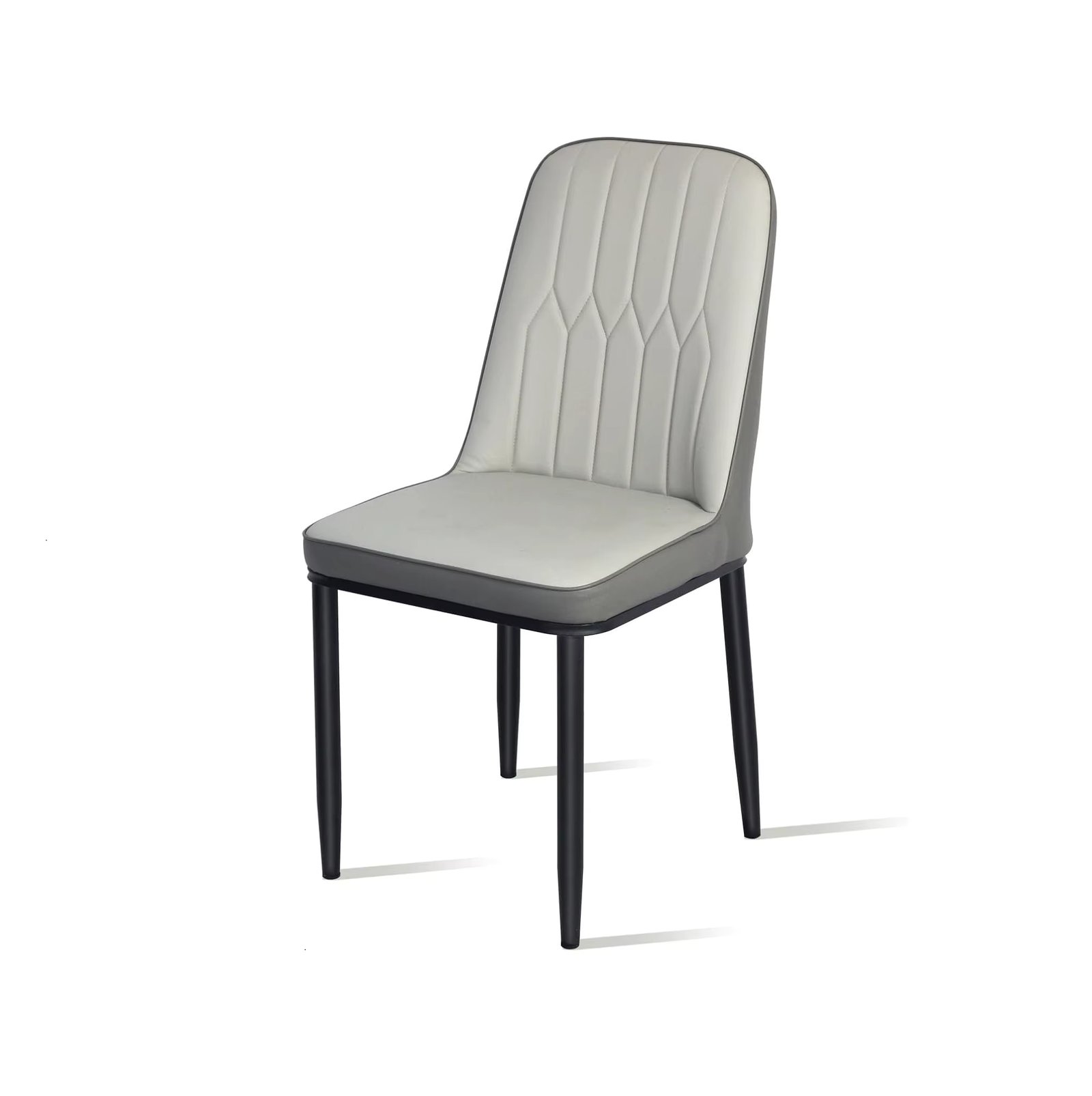 Modern PU Leather Dining Chair, High Back with Soft Seat, Metal Side Legs, Grey,Dining Room,44x40x90cm