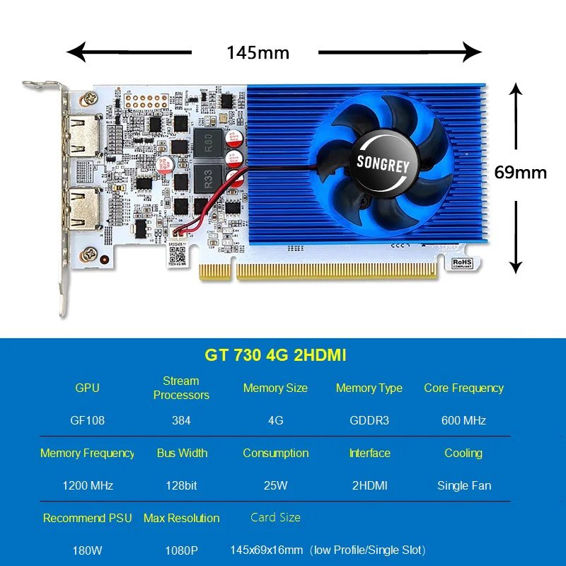 SONGREY GTX 1650 GTX1050Ti 1050 GT 1030 RX550 4GB ,Low Profile Graphics Card,  Low Profile GPU ,GTX 1650 lOW Profile
