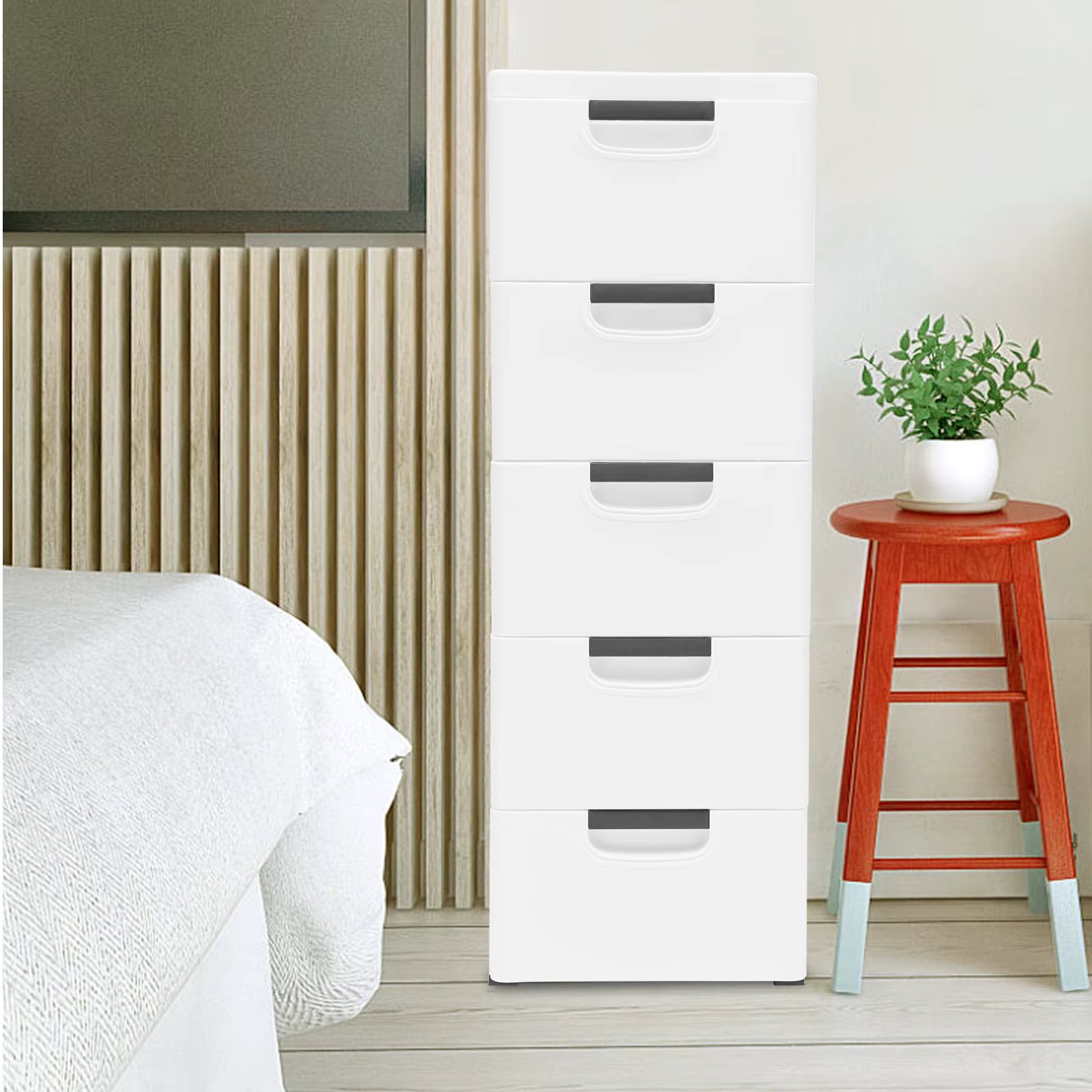 5 Stackable Drawers  Plastic Dresser Cabinet Vertical Clothes Storage Small Chest Closet Tower Bedroom Furniture