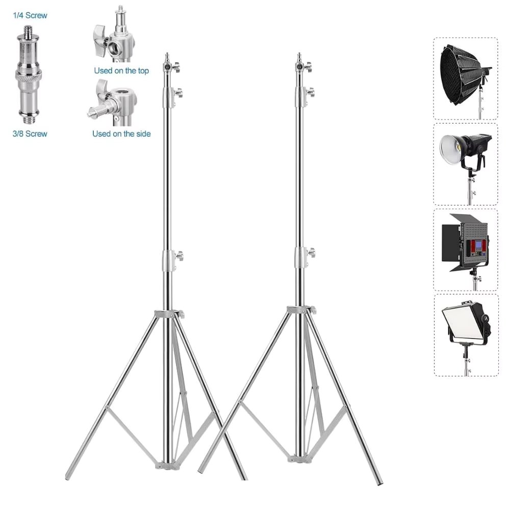 2 Packs 110"/2.8m Stainless Steel Light Stand Spring Cushioned Heavy Duty Tripod Stand Speedlight Strobe Light Softbox Umbrella
