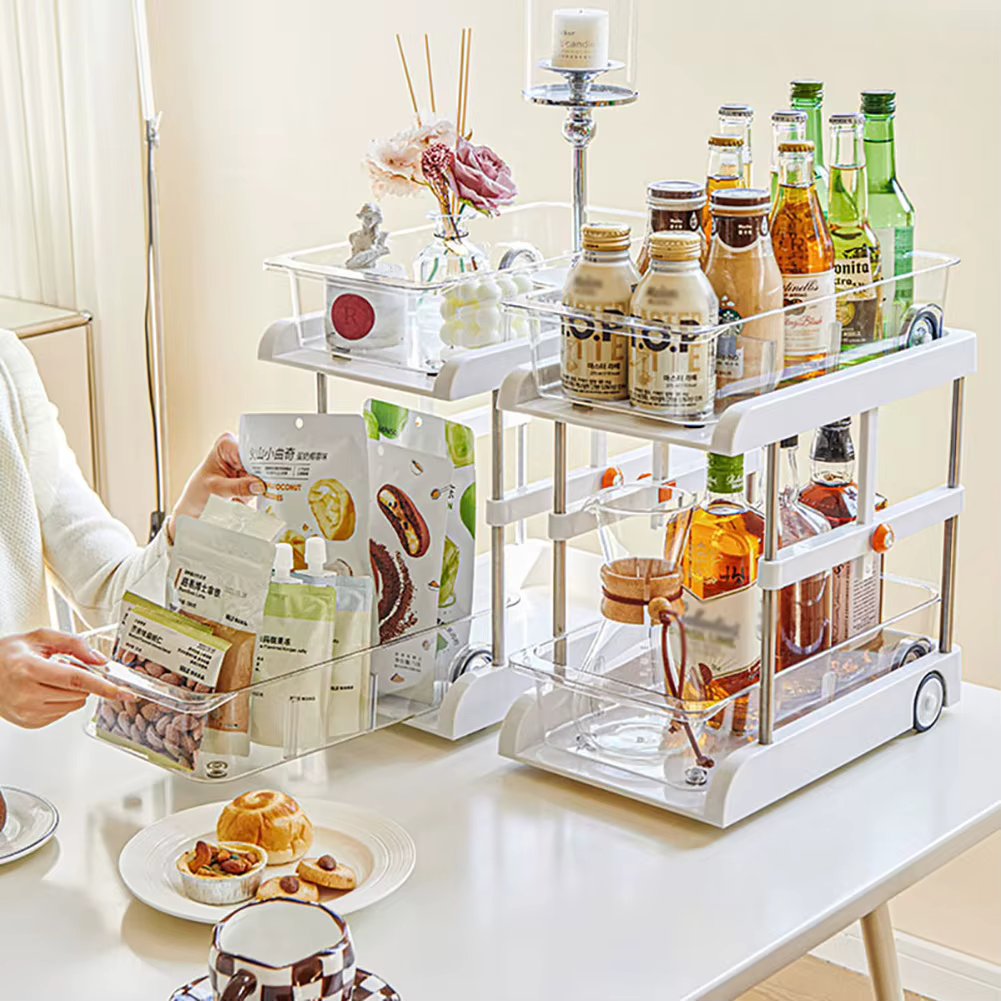 Under Sink 2-Tier Pull Out Cabinet Organizer Multifunction Storage Shelves Sliding Racks For Kitchen Bathroom Living Room